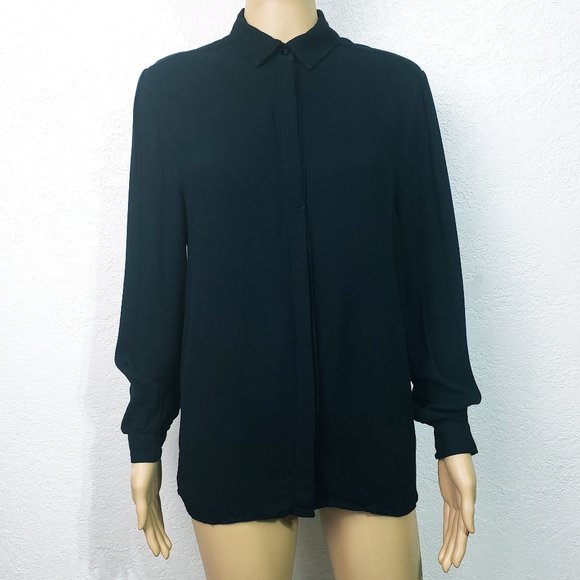 Massimo Dutti Basic Long Sleeve Button Down Black Shirt - Picture 1 of 5